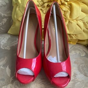 Lowis Red Peep Toe Platform Heels (8.5)